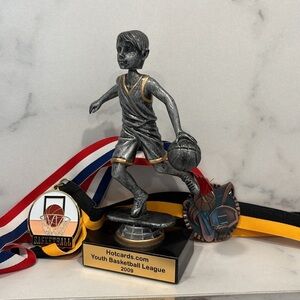 Sports Basketball Bobblehead Trophy & 2 Ribbon Medal Awards set of 3, Trophy